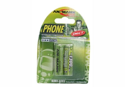 Ansmann `Phone DECT` NiMH-Akku, Mignon (AA), 1300 mAh, 2er Pack (5030802)