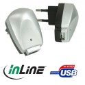 USB Power-Adapter, 230VAC -> 5V DC, silber
